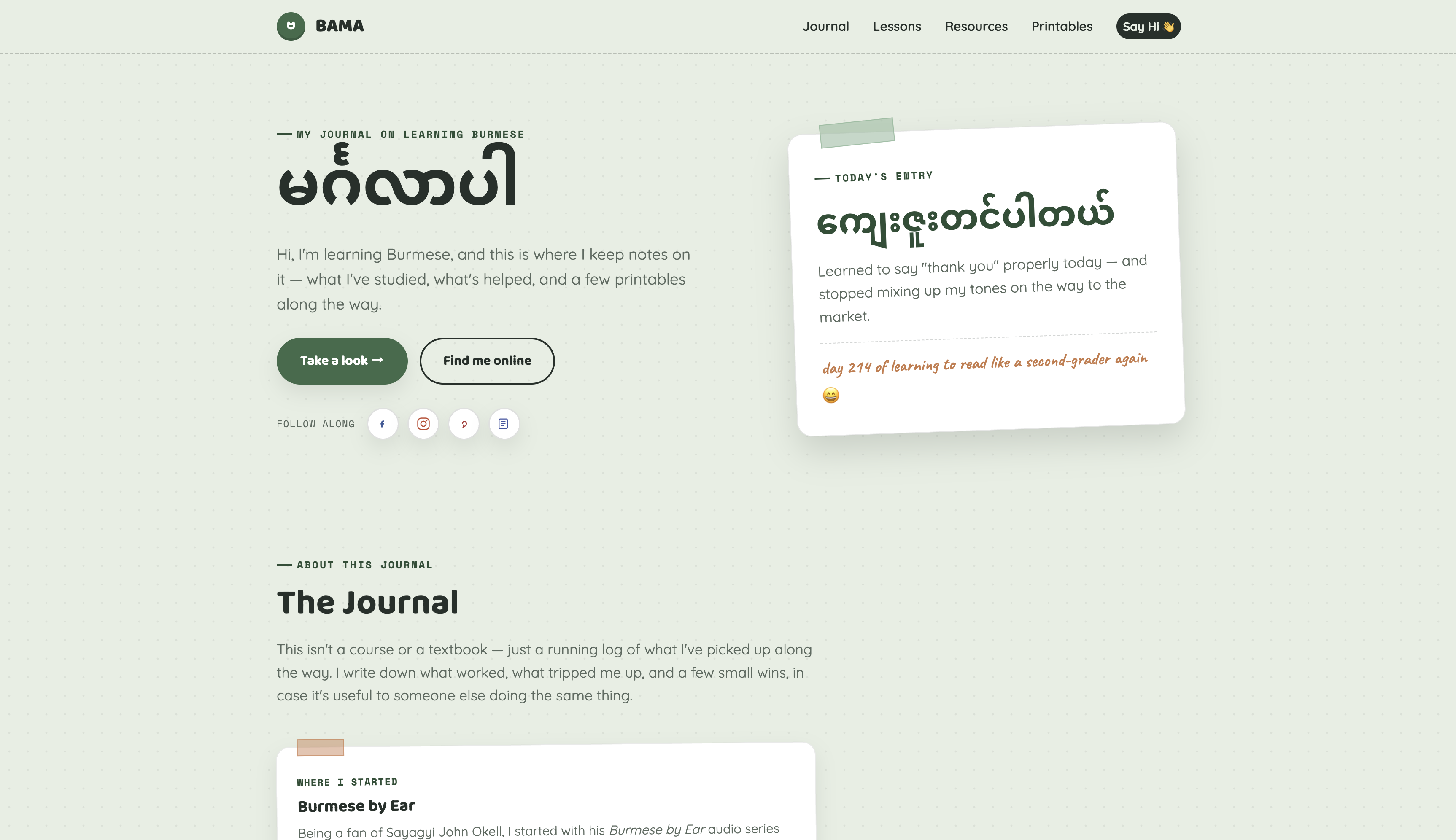 Bama Learn Burmese website preview